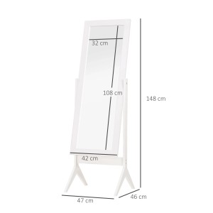 HOMCOM Standspiegel, weiß, 148 cm hoch. Kippbarer Ganzkörperspiegel mit MDF-Rahmen für Schlafzimmer und Ankleide.