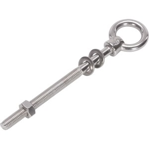 Edelstahl Augbolzen M6 x 60 mm mit Mutter und Unterlegscheiben für Seilbefestigung.