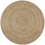 Runder Teppich aus geflochtener Jute, Naturfarbe, 150 cm Durchmesser. Robuste, handgewebte Textur.