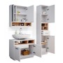 Vicco Badmöbel-Set Beatrice, 3-teilig, Weiß/Sonoma mit Spiegelschrank, Waschbeckenunterschrank und Hochschrank.
