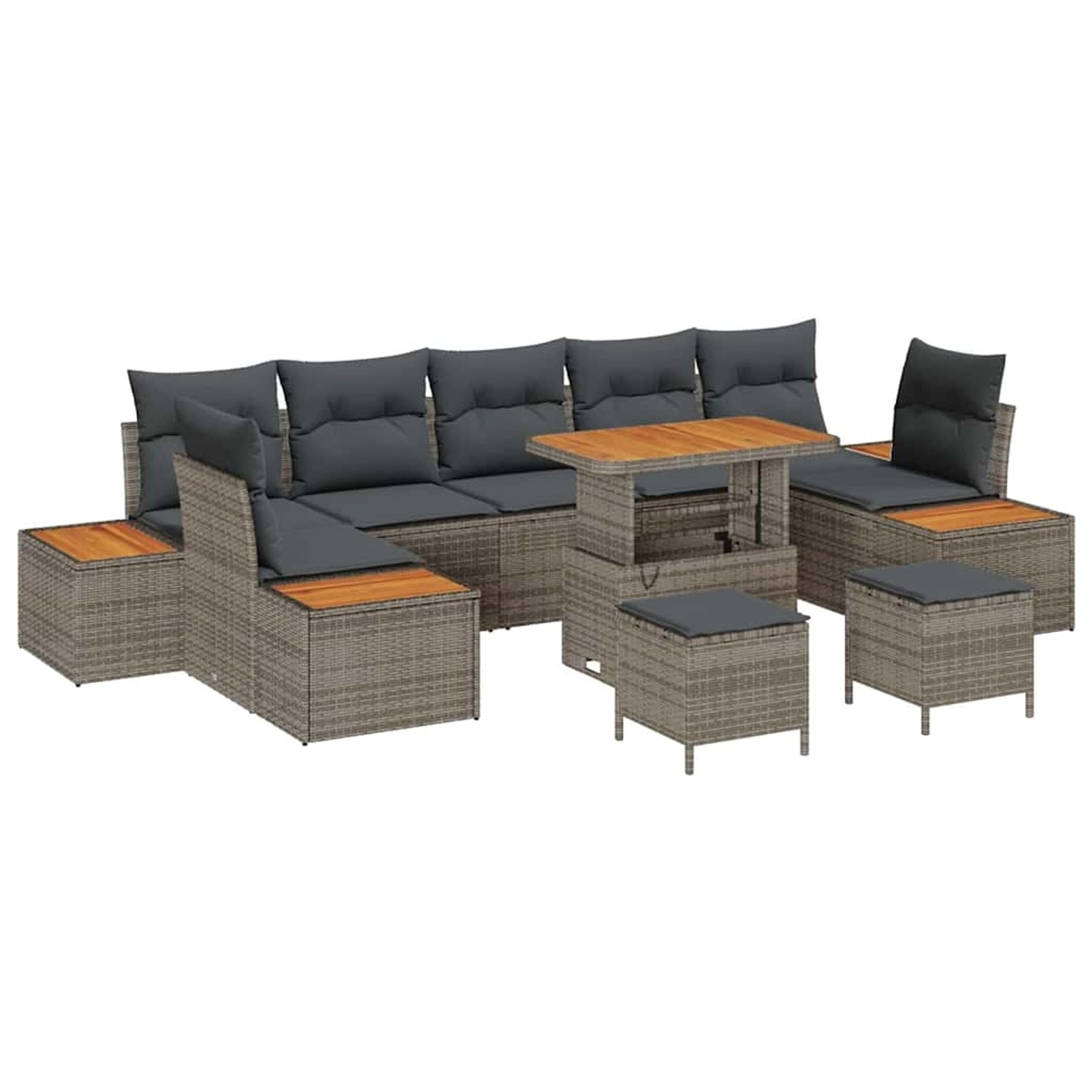 vidaXL Garten-Sofa-Set mit Kissen 10-Tlg Grau Poly Rattan 3362903 günstig online kaufen