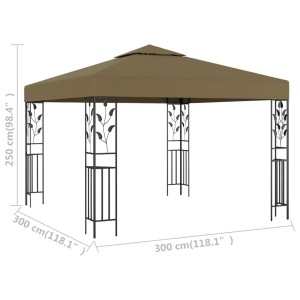 vidaXL Pavillon 3x3 m, Taupe, mit Stahlrahmen und floralen Details. Ideal für Garten & Terrasse.