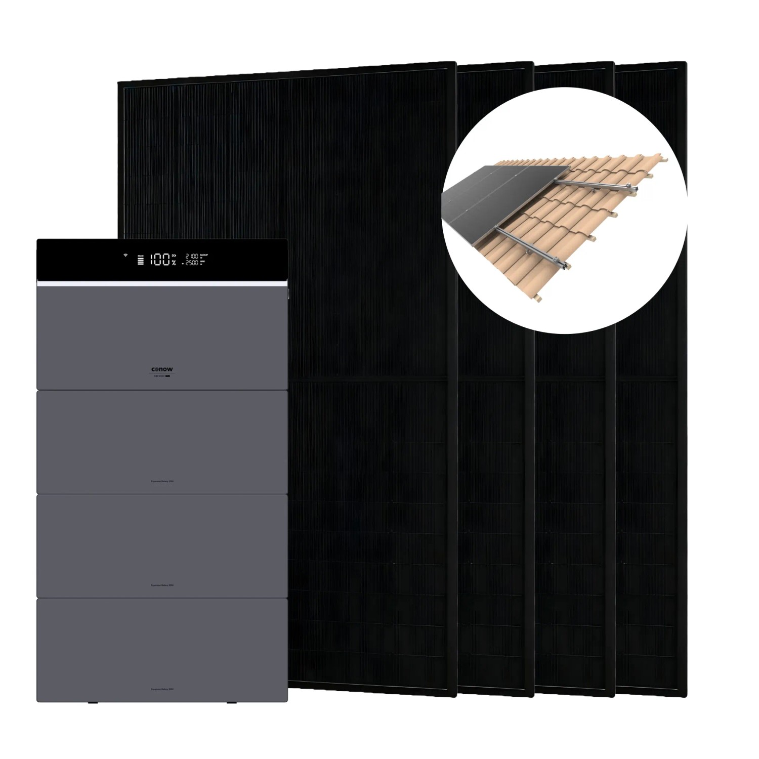 Conow CBE2000 Pro 1820W Balkonkraftwerk mit Halterung Dachziegel mit 3 CBE2000 Erweiterungsakku