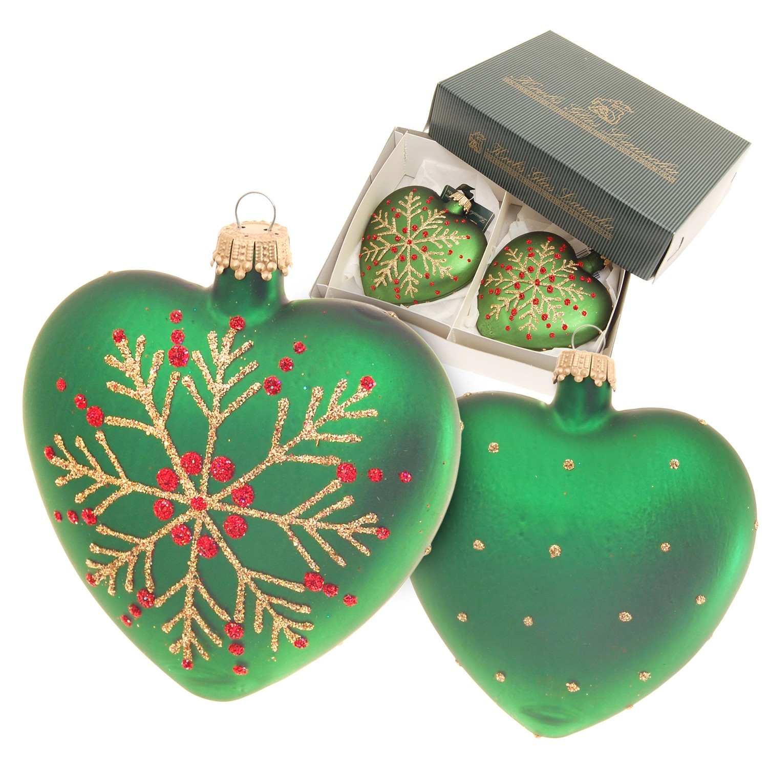 Krebs Glas Lauscha Weihnachtsornamente Herzen 2-tlg. Grün 8cm