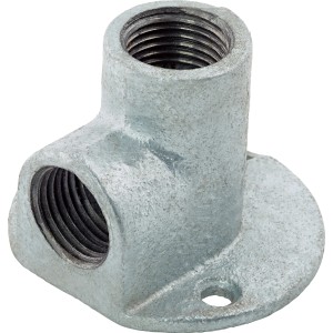 Temperguss Fitting 18,6 mm mit Wandscheibe zur Rohrmontage.