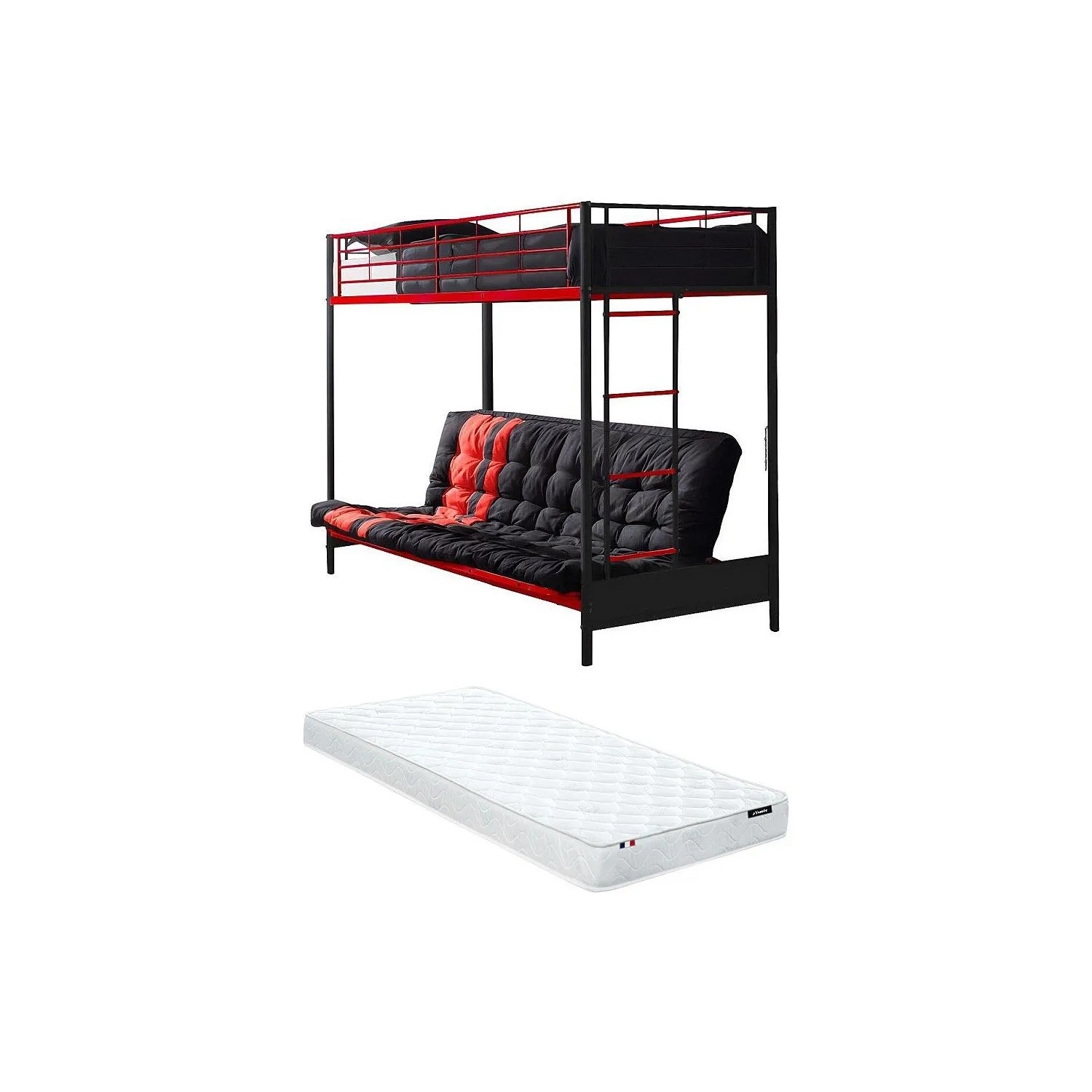 Vente-unique Hochbett Modulo Schwarz  Rot 198 cm