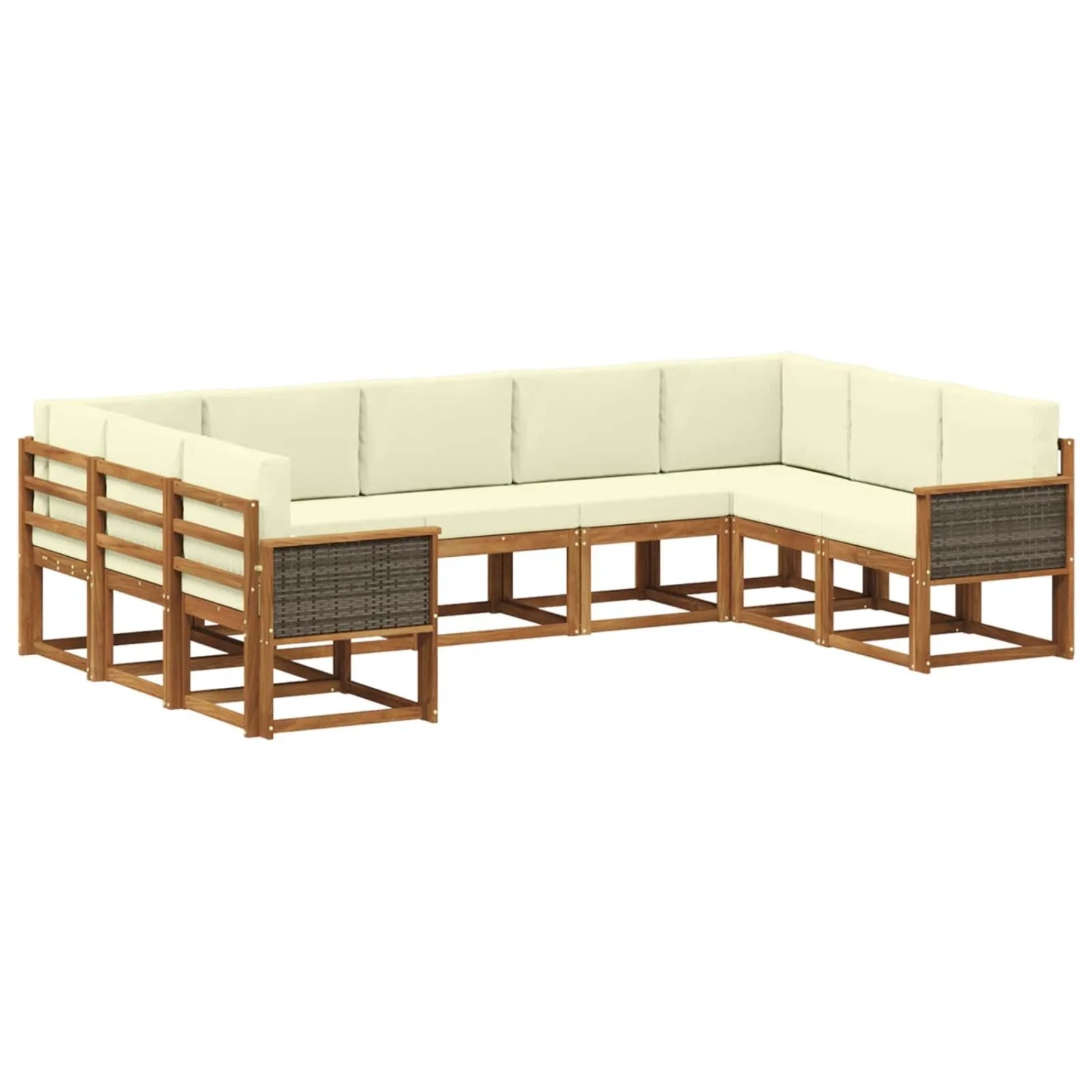 vidaXL Outdoor-Sofagarnitur 9 Stk Natur und Creme Massivholz Akazie 3385526