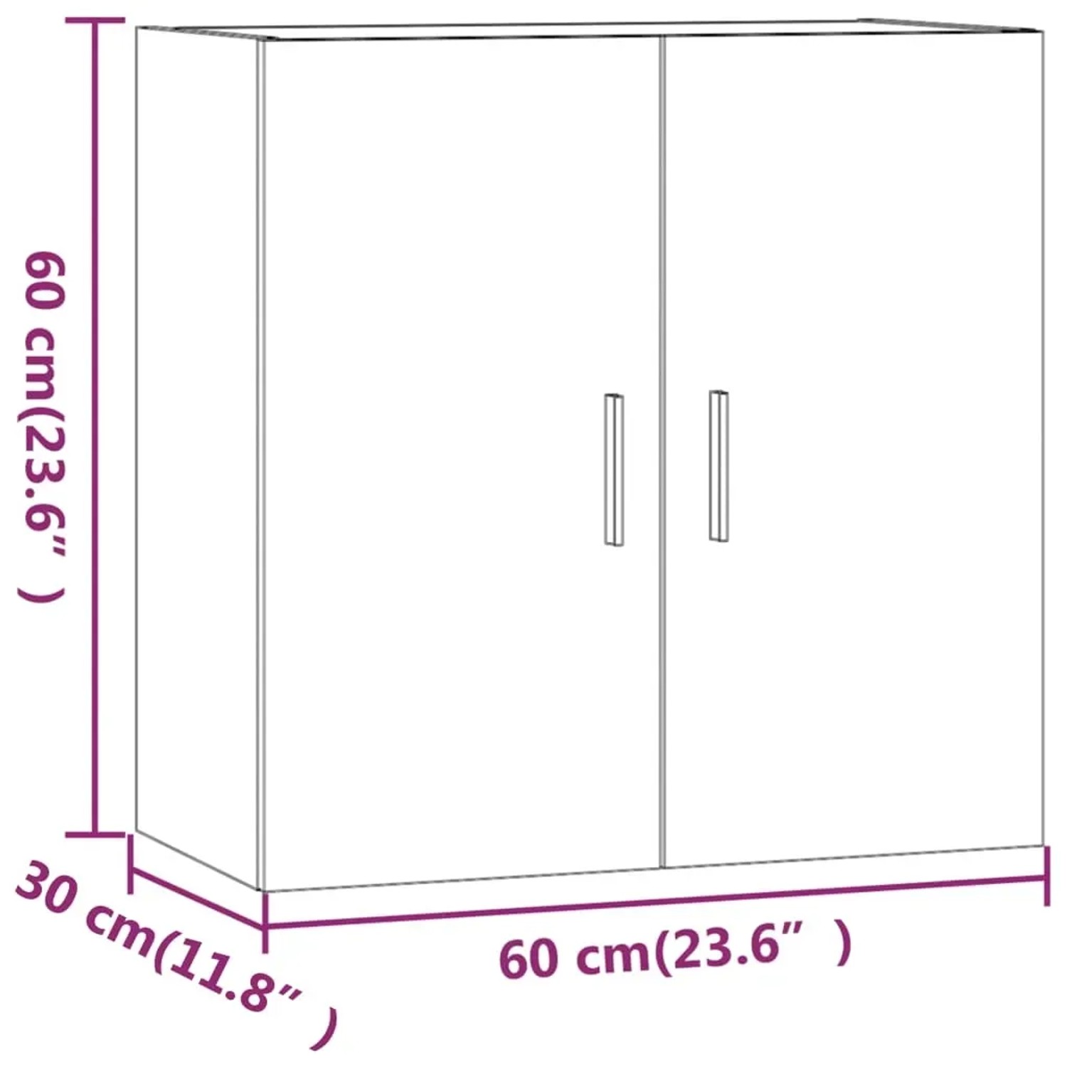 vidaXL Wandschrank, Grau Sonoma, 60x30x60 cm, Büroschrank aus Holzwerkstoff mit zwei Türen.