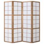 Homestyle4u 4-tlg. Paravent Shoji, brauner Holzrahmen mit weißem Reispapier, 176x175 cm, als Raumteiler.