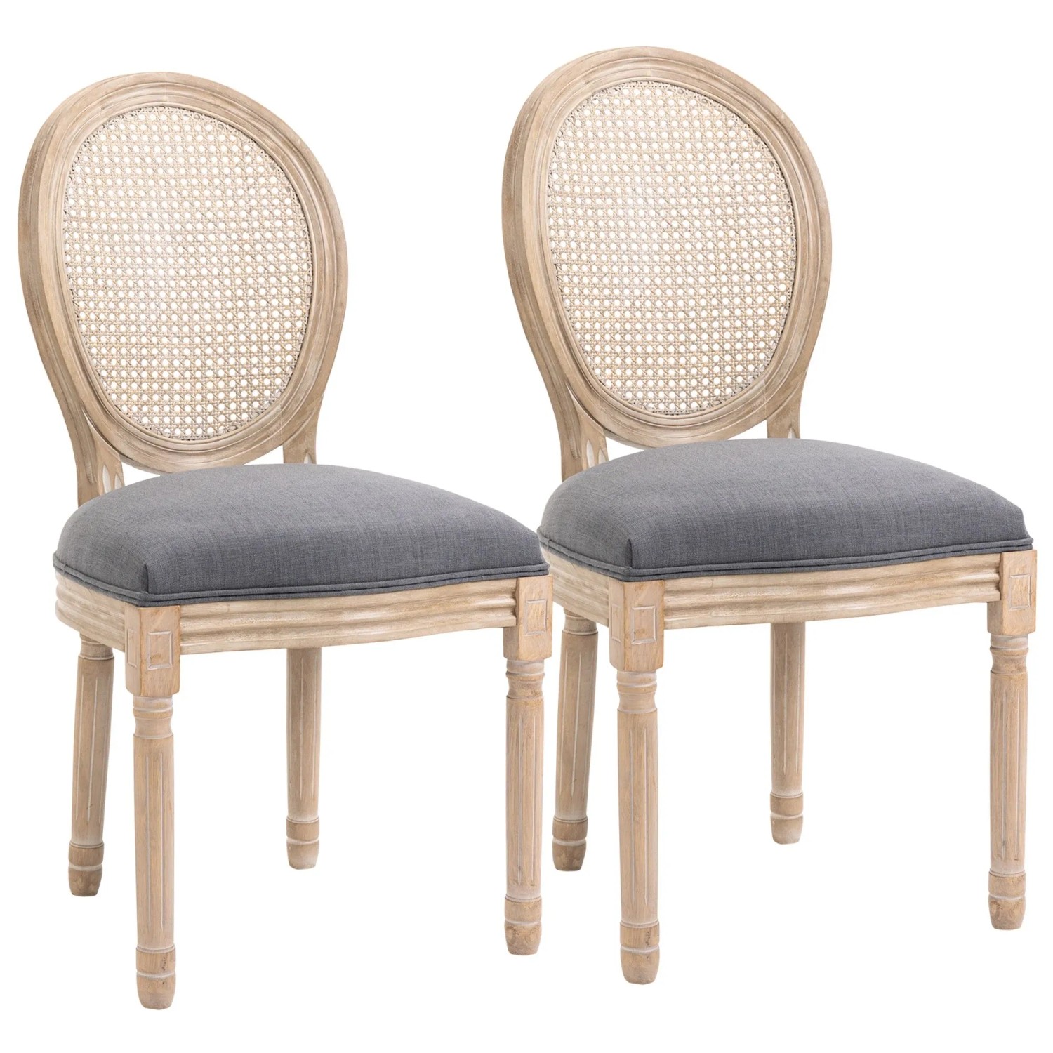 HOMCOM 2er Set Küchenstühle mit Rattan-Rückenlehne