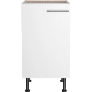 Weißer Optifit Küchenunterschrank Bengt932, 45 cm breit, mit Tür und Edelstahlgriff.