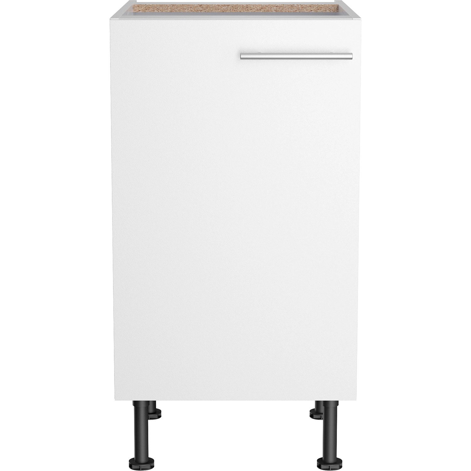Weißer Optifit Küchenunterschrank Bengt932, 45 cm breit, mit Tür und Edelstahlgriff.