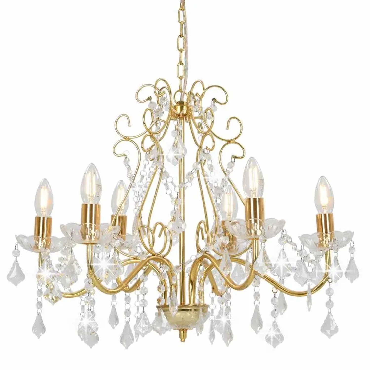 vidaXL Kronleuchter mit Kristallperlen Golden Rund 6xE14 281603