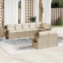 Beige 8-tlg. vidaXL Garten-Sofagarnitur aus Poly Rattan mit Kissen. Gartenmöbel Set mit Stauraum.