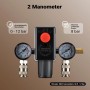 Wiltec Druckregler für Kompressor mit 2 Manometern (0-12 bar), 2 Schnellkupplungen. Max. 8 bar, nicht für 8-12 bar Betrieb.