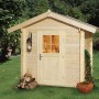 Weka Gartenhaus Bregenz A aus Holz, naturbelassen mit Satteldach, 200x200 cm Sockelmaß.