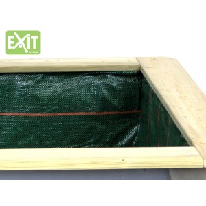 Detailansicht des EXIT Aksent Hochbeet L aus Holz, Innenseite mit grüner Folie ausgelegt.