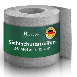 Novatool Sichtschutzstreifen Rolle, Fenster Grau, 26m für Doppelstabmattenzaun