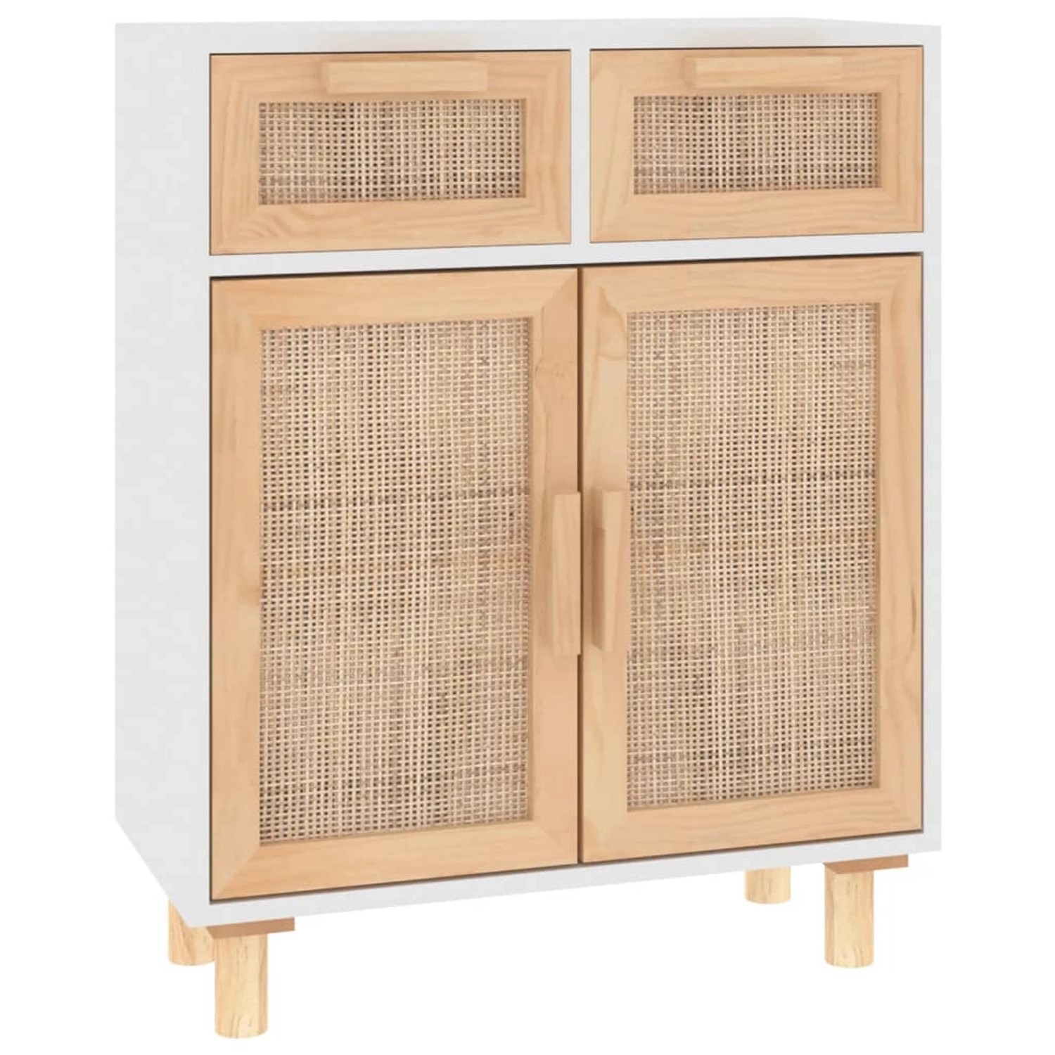 vidaXL Sideboard Weiß 60x30x75 cm Massivholz Kiefer und Natur-Rattan 345636 günstig online kaufen