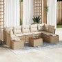Beiges 8-teiliges vidaXL Garten-Sofa-Set aus Poly Rattan mit Kissen und Tisch.