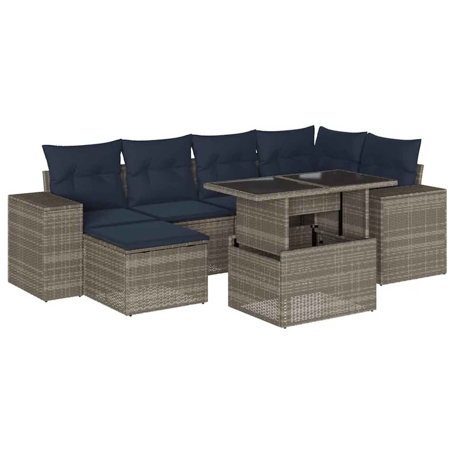 vidaXL 7-Tlg Gartensofa-Set mit Kissen Grau Polyrattan 3269311 günstig online kaufen