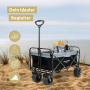 Faltbarer, schwarzer Bollerwagen DELUKE mit breiten Reifen auf Sand. Ideal für Camping und Freizeit.