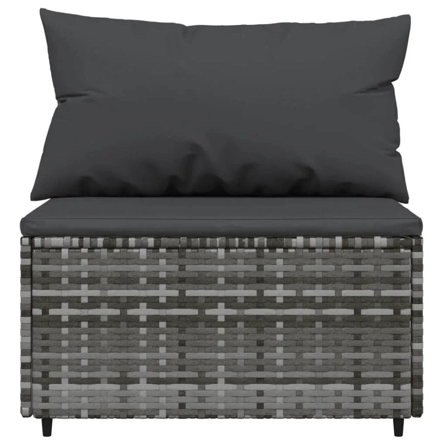 Graues vidaXL Gartenmöbel Lounge-Set aus Polyrattan mit anthrazitfarbenen Kissen.