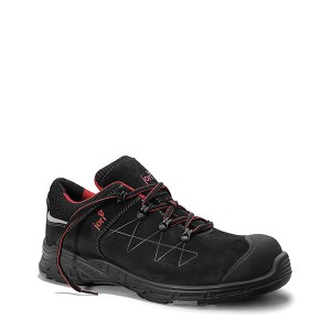 Schwarzer Jori Sicherheitshalbschuh JoMax Low S3 Gr. 41 mit roter Schnürung.