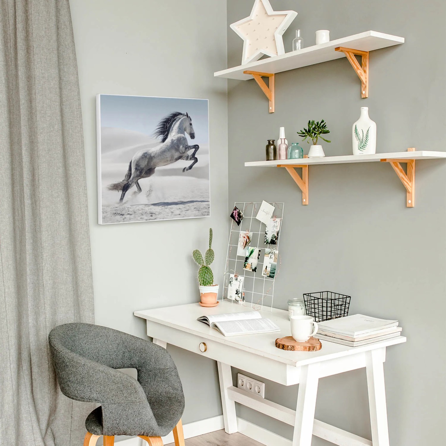 Banjado Glas-Magnettafel 50x50 Cm – Mit Motiv „Wilde Pferde“, Beschreibbar, Mit 4 Magneten