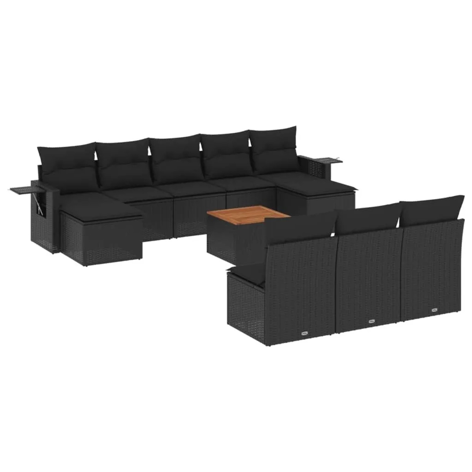vidaXL 11-Tlg Garten-Sofagarnitur mit Kissen Schwarz Poly Rattan 3224767