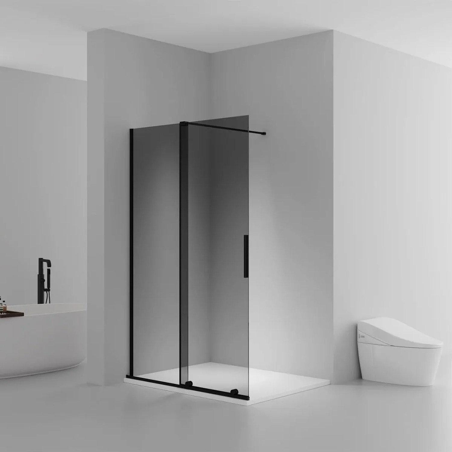 Belvit Begehbare Dusche mit Schiebetür Mattschwarz Graues Rauchglas 8 mm Sicherheitsglas Anti Kalk Reversibel 120x200 cm