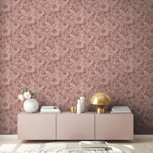 Livingwalls Vliestapete mit 3D Rosenmuster in Rosa und Weiß für moderne Wandgestaltung.