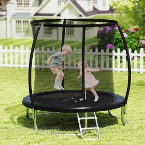 Schwarzes Costway Trampolin (Ø244cm) mit Kindern im Garten.