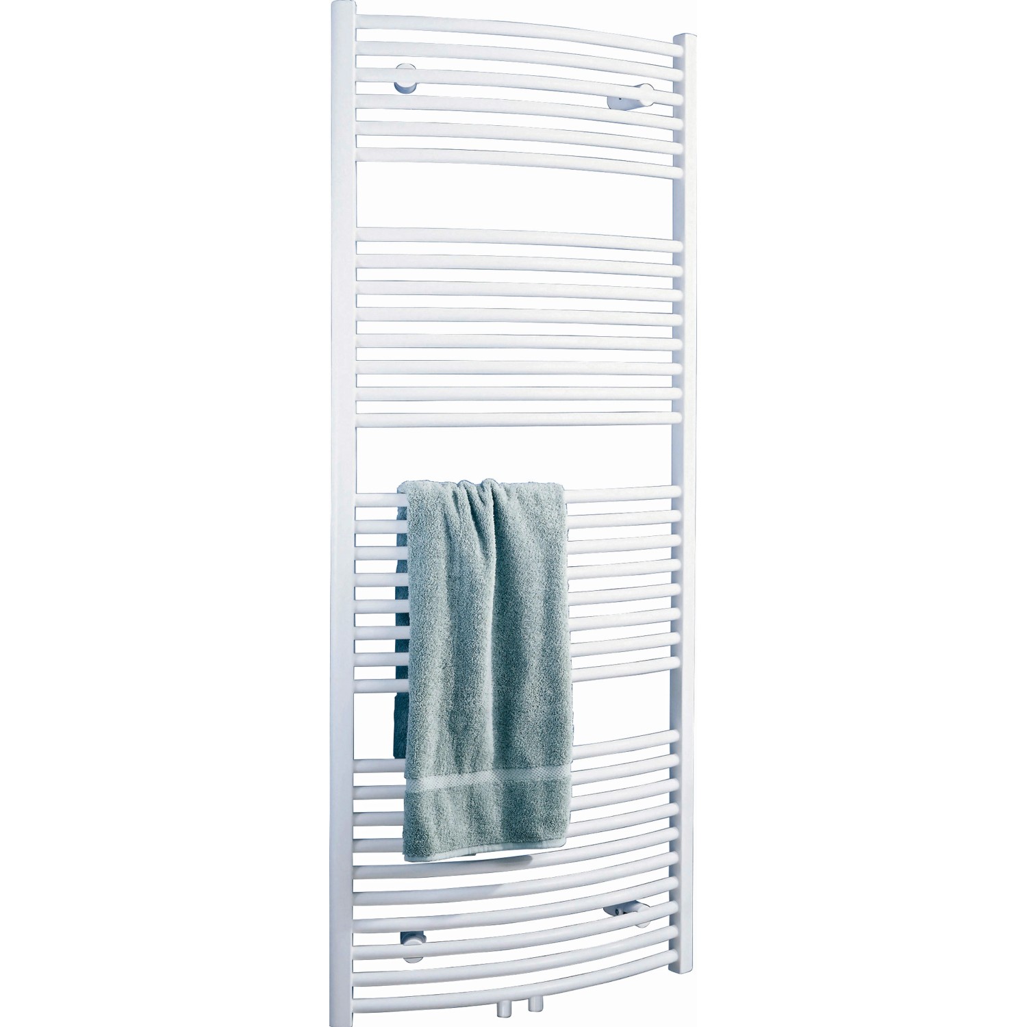 Weißer Schulte Design-Heizkörper mit Mittenanschluss und Handtuch.