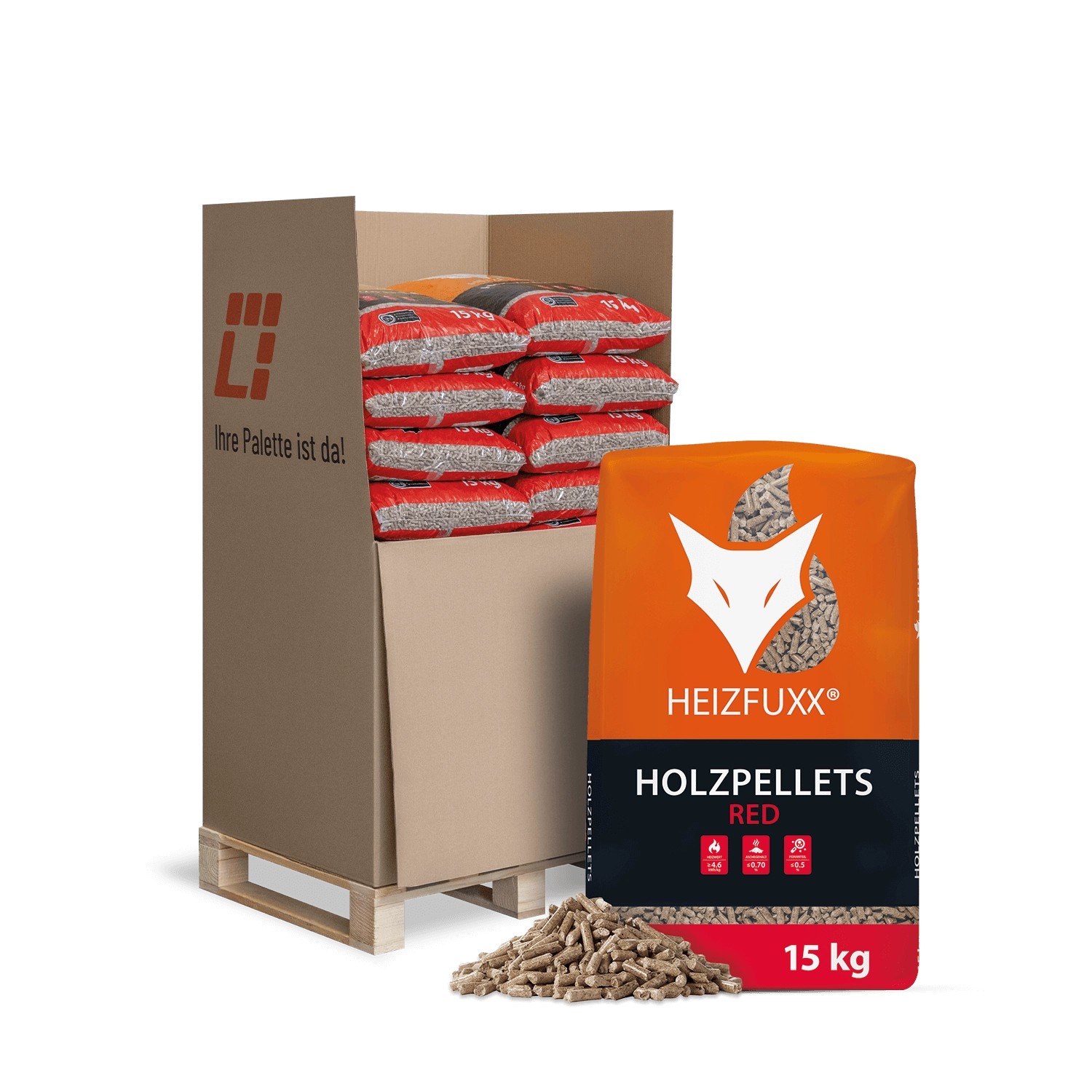 Heizfuxx Holzpellets Red 15kg x 20 Sack 300kg Palette günstig online kaufen