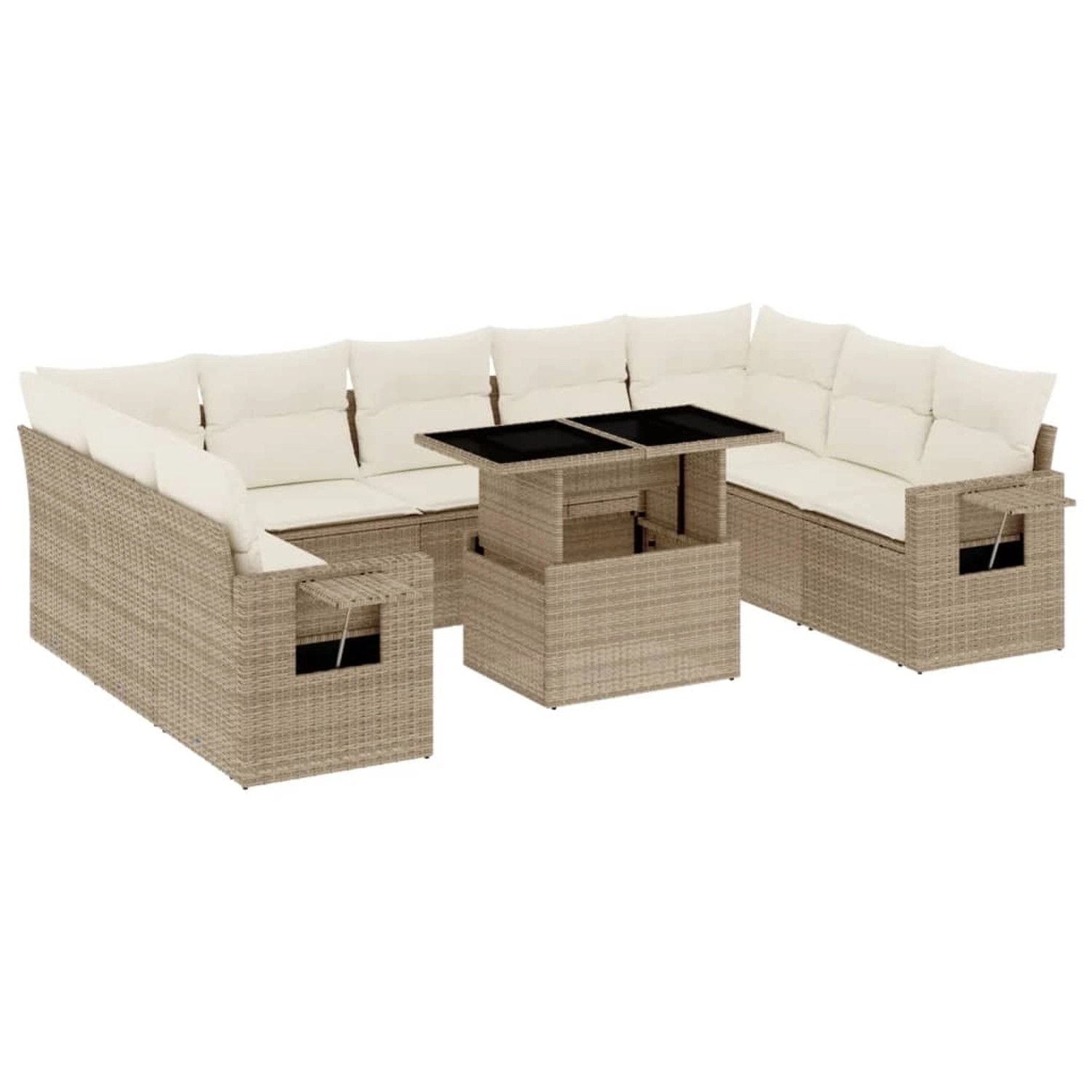 vidaXL 10-tlg Garten-Sofagarnitur mit Kissen Beige Poly Rattan Modell 220 günstig online kaufen