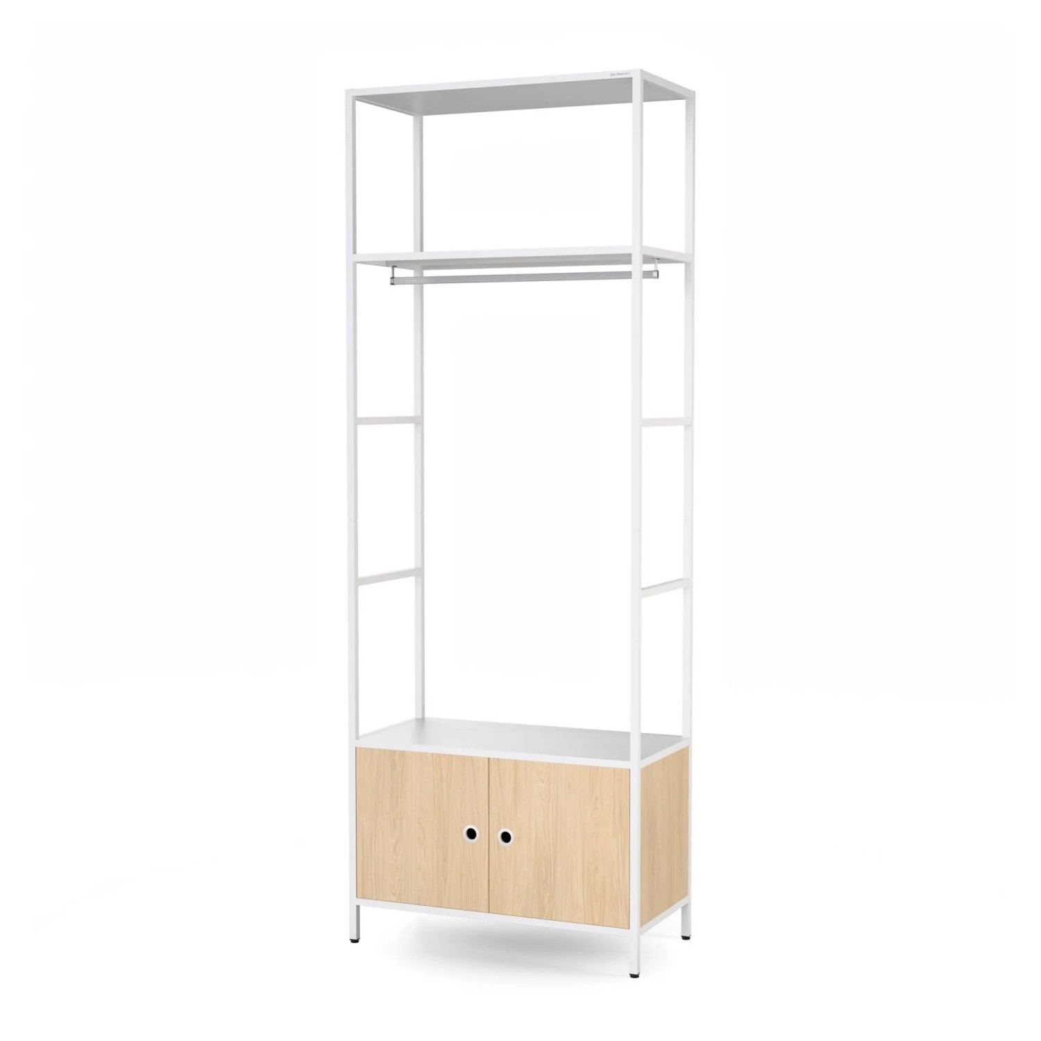 JAN NOWAK Offenes Büroregal mit Kleiderstange für Empfangsbereiche und Wartezimmer ARIEL 80 × 220 × 40 cm Weiß Sonoma-Eiche