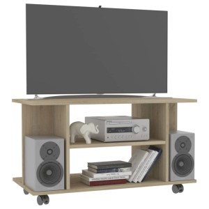 vidaXL TV-Schrank Sonoma-Eiche mit Rollen, Holzwerkstoff, 80x40x45 cm. TV Möbel mit Regalen.
