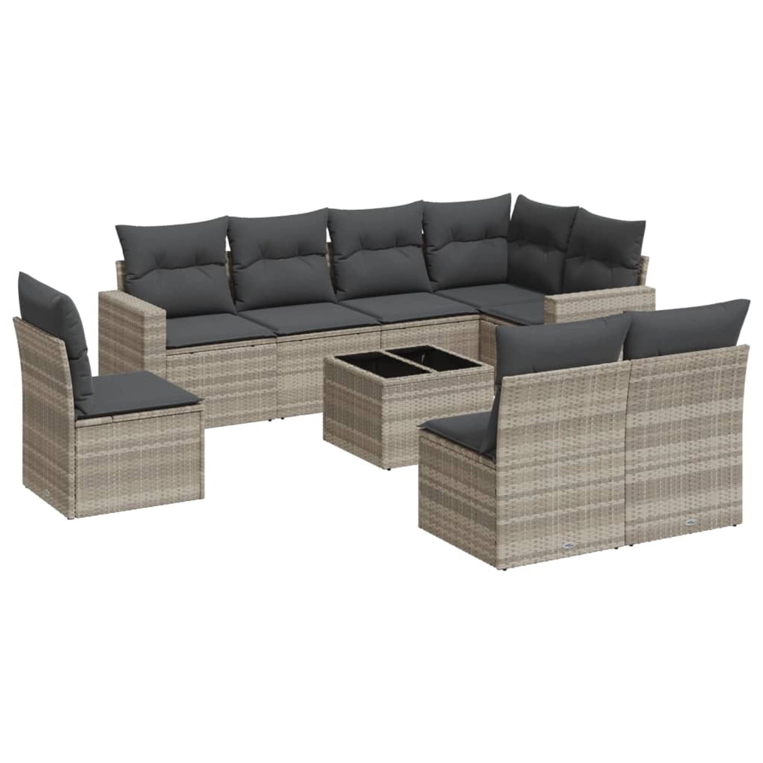 vidaXL 9-Tlg Garten-Sofagarnitur mit Kissen Hellgrau Poly Rattan 3219072 günstig online kaufen