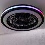 Schwarze LED-Deckenleuchte Palmero mit Ventilator und RGB-Rahmenlicht, Ø 46,6 cm.