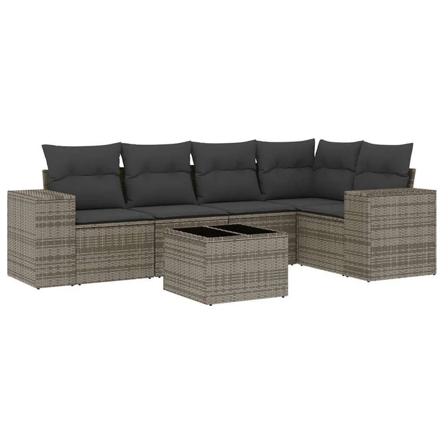 vidaXL 6-Tlg Garten-Sofagarnitur mit Kissen Grau Poly Rattan 3222539