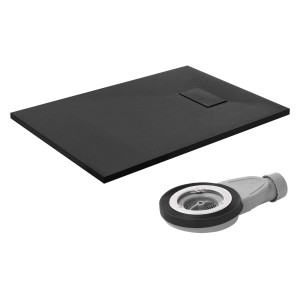 LuxeBath Duschwanne 100x70 cm Schwarz mit Ablaufgarnitur aus SMC H:3cm