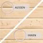 Detailansicht: Innen- und Außenwand des Karibu Holz-Gartenhauses, unbehandelt.