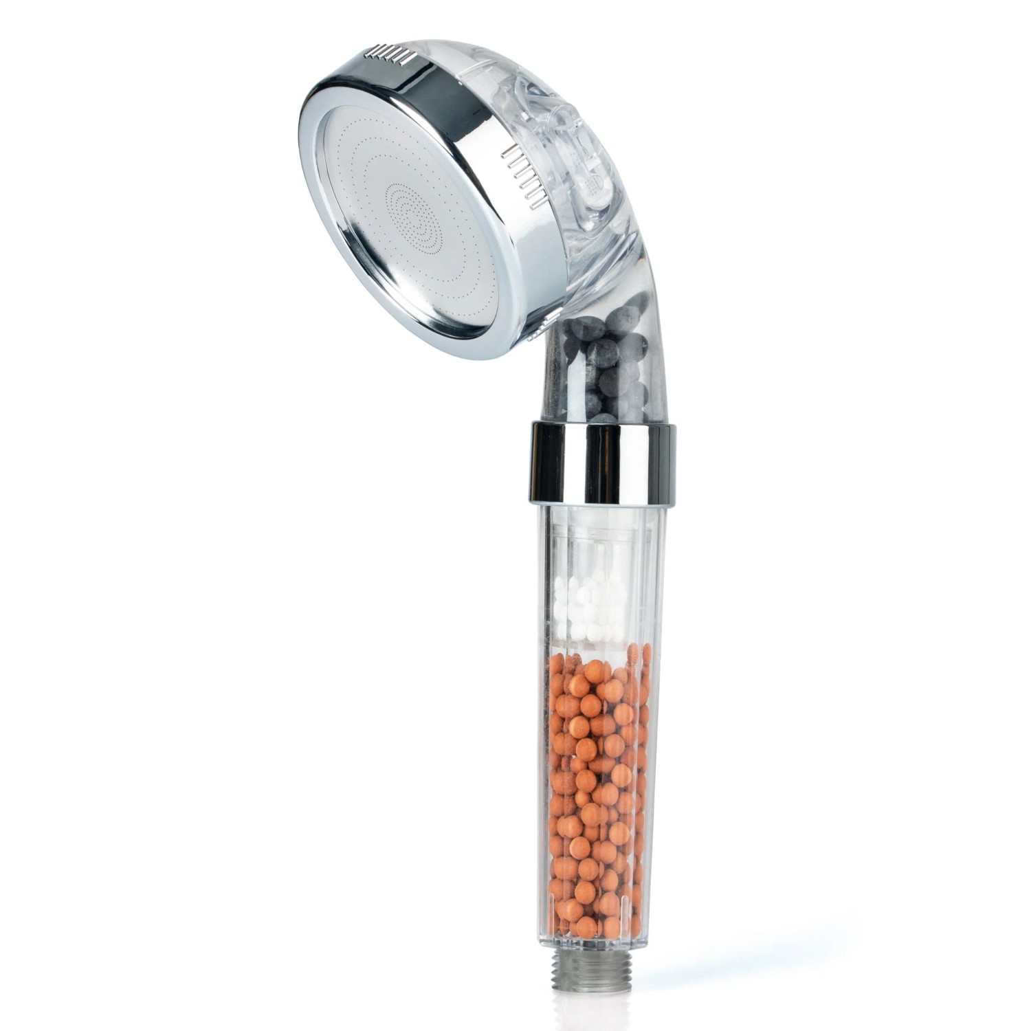 EASYmaxx Duschkopf Spa 3-in-1, transparent/chrom, mit Mineralperlen für Wasserfiltration.