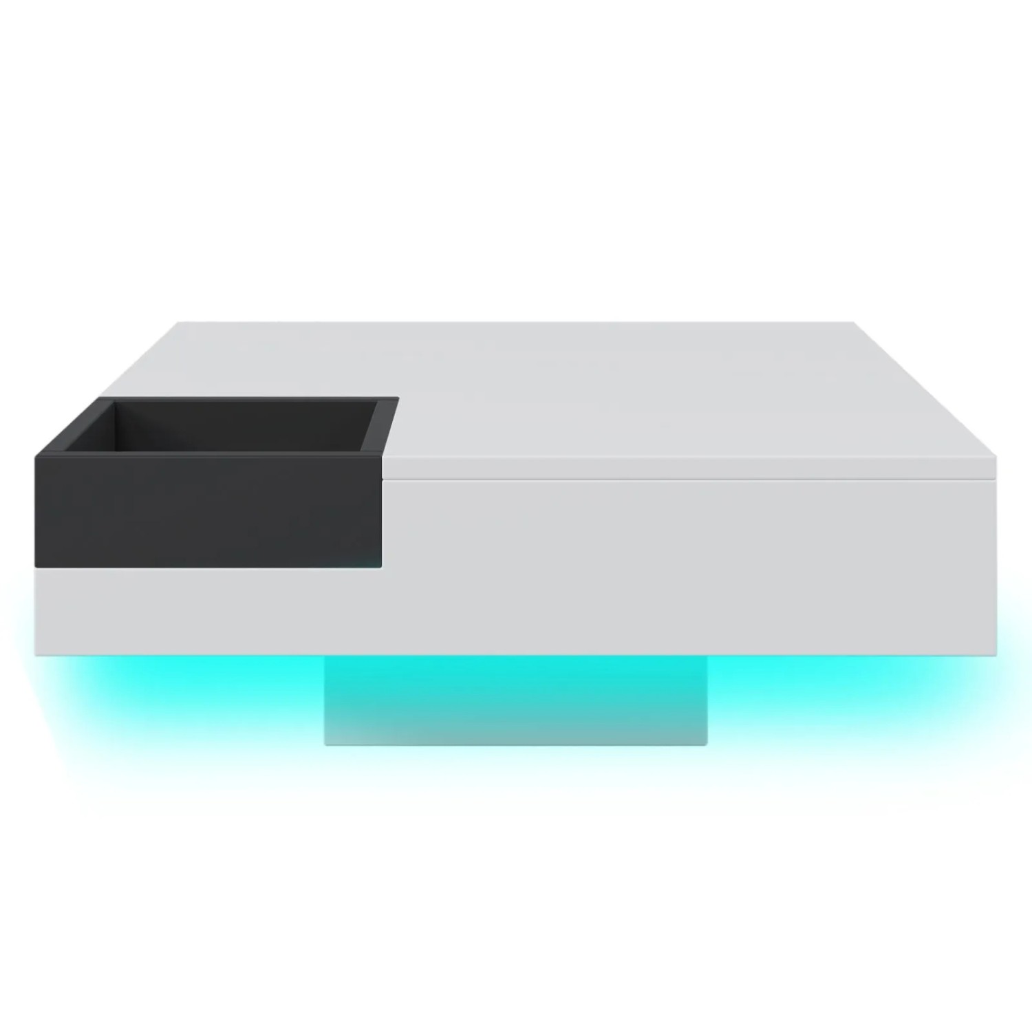 Couchtisch  72x72x30 cm Beistelltisch Hochglanz mit LED& Abnehmbarer Aufbewahrungsbox