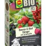 Compo Bio Beeren Langzeit-Dünger 750g mit Schafwolle. Karton mit Beeren, Apfel und Schaf-Symbol.