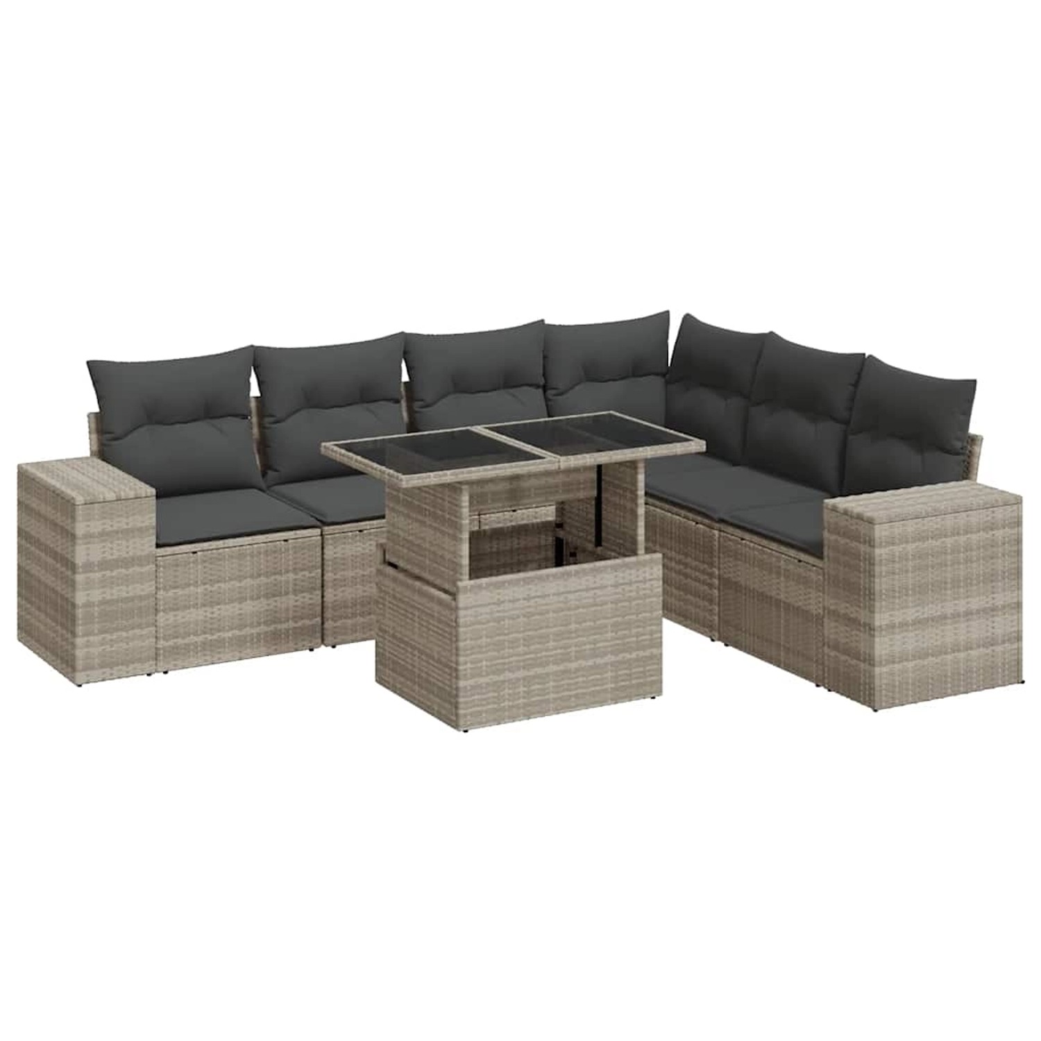 vidaXL 7-Tlg Garten-Sofagarnitur mit Kissen Hellgrau Poly Rattan 3326813