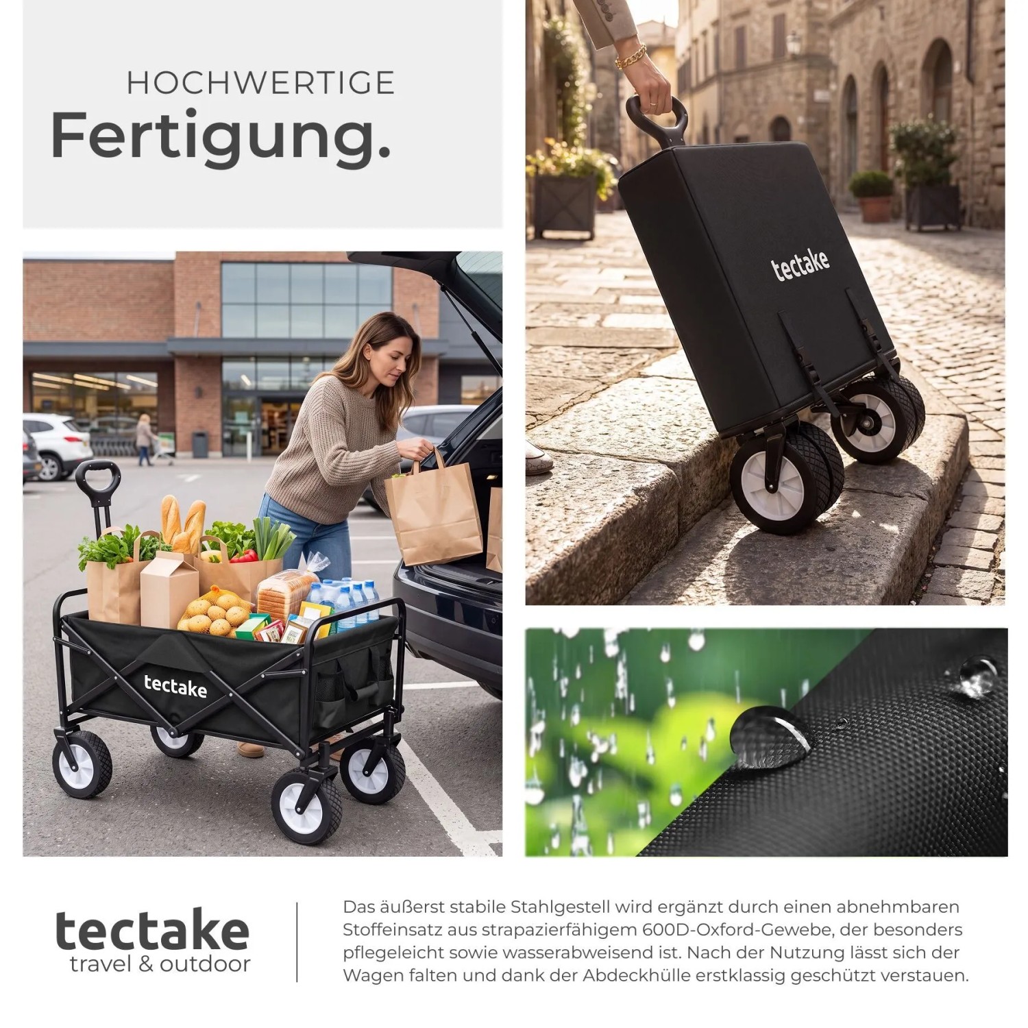 Tectake Bollerwagen Leon Faltbar Mit Bremsen und Gummierten Kunststoffrädern 91 x 53 50 x 101 cm Schwarz_8