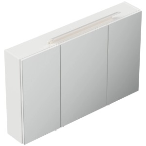 Posseik Spiegelschrank 100 cm, weiß hochglanz, mit 3 Spiegeltüren und integrierter LED-Lampe.