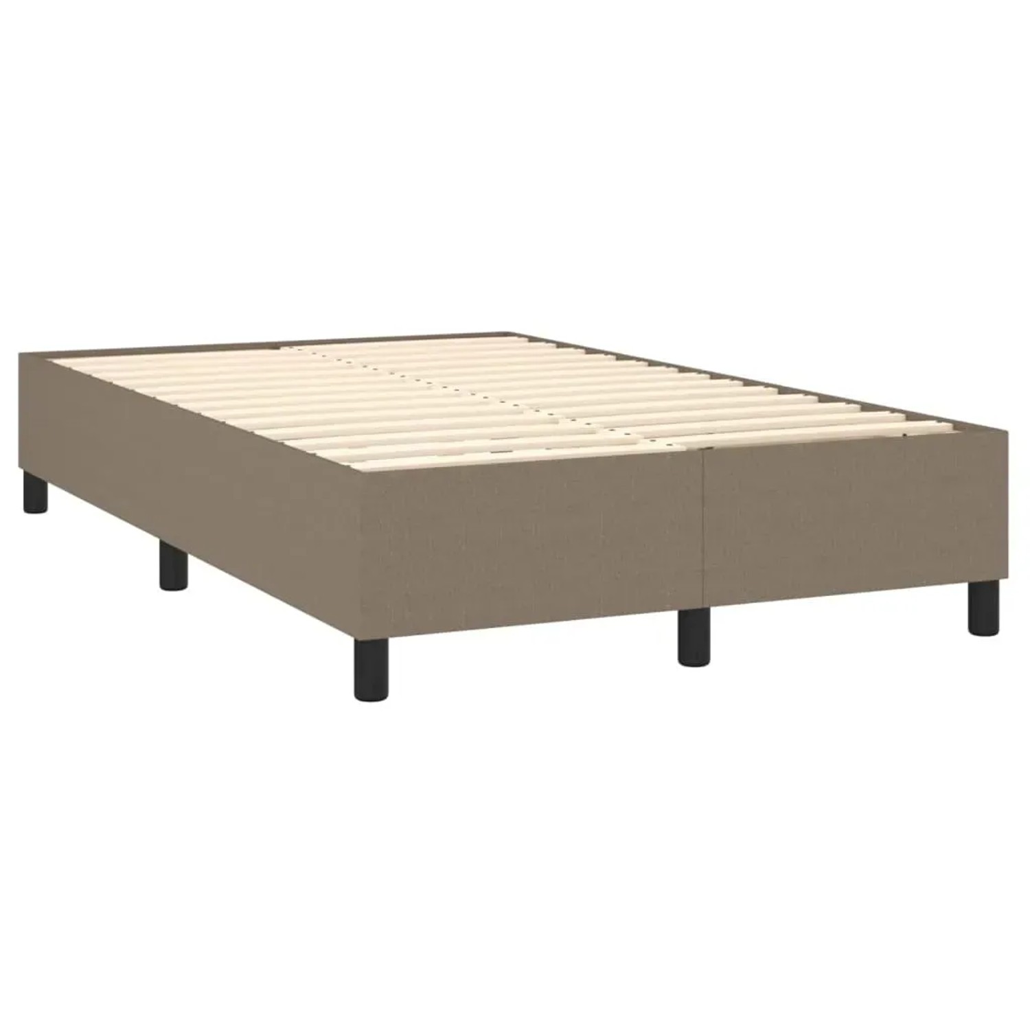 Boxspringbett Taupe 120x200 cm mit Lattenrost und schwarzen Füßen.